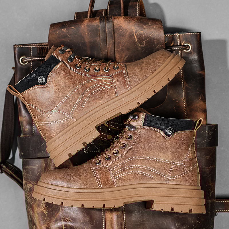 Ανδρικά μποτάκια εργασίας σε βρετανικό στυλ με κλίνο τακουνιού 3–5 cm, PU επάνω μέρος, υφασμάτινος πάτος, ψηλός σωλήνας - 9-LYTX