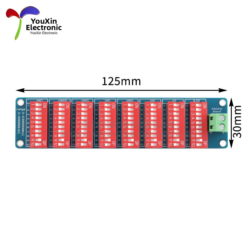 Programmējams rezistora paneļa modulis, diapazons 0,1 Ω līdz 9 999 999 Ω, astoņsegmentu tips, precizitāte 1%