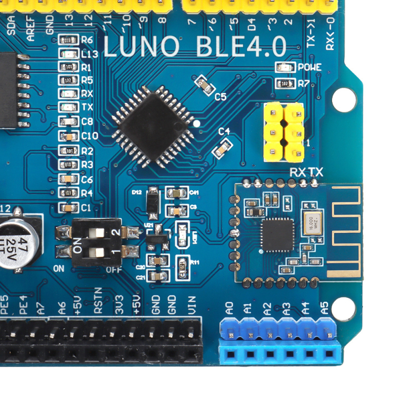 Arduino Uno R3 suderinama patobulinta plokštė su LGT8F328P moduliu, CH340 USB-Serial, Bluetooth – mokymo programavimui