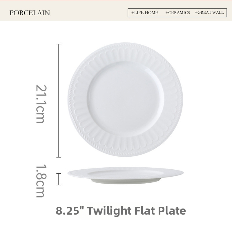 Mu yun porcelninė vakarų patiekalų lėkštė, apvalios formos, vientisas raštas, po glazūra spalvų užbaigimas, modernus paprastas stilius