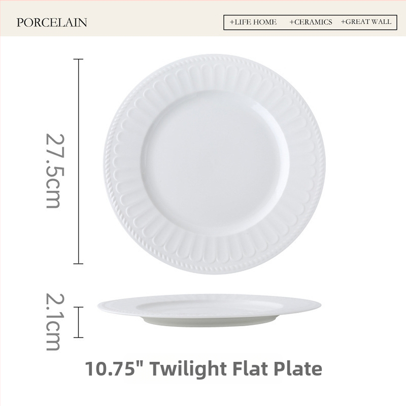 Mu yun porcelninė vakarų patiekalų lėkštė, apvalios formos, vientisas raštas, po glazūra spalvų užbaigimas, modernus paprastas stilius