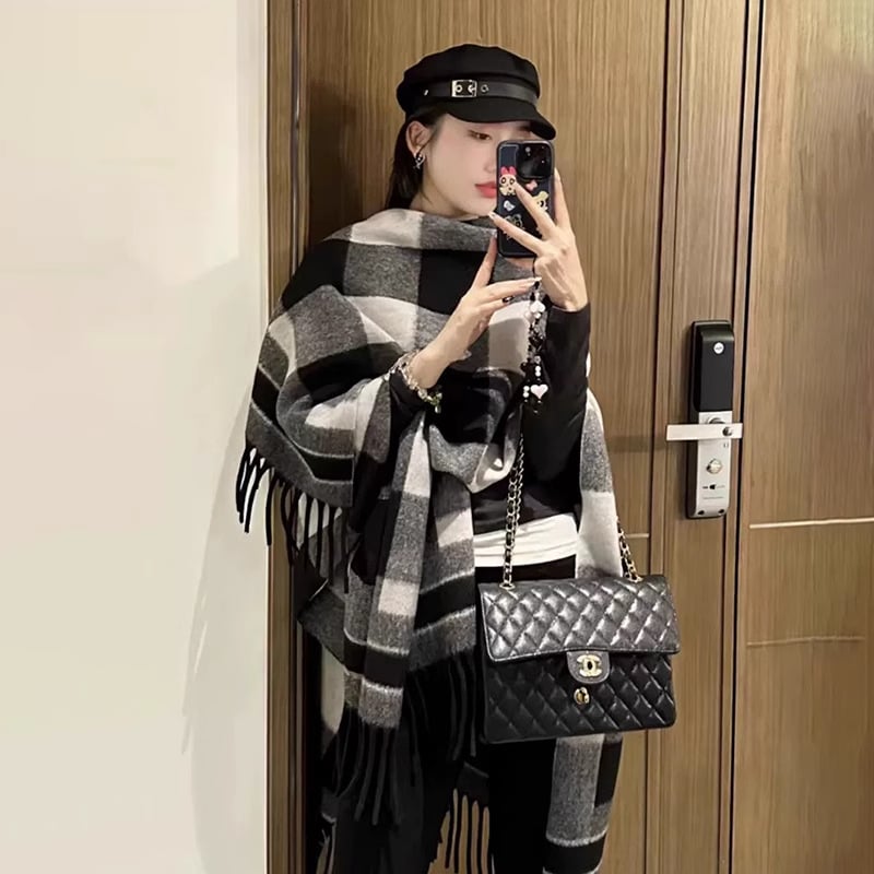 Sieviešu ceļojumu šalle, rūtīgs raksts, poliesters, džakarda audums, silta rudens–ziemas sezonai