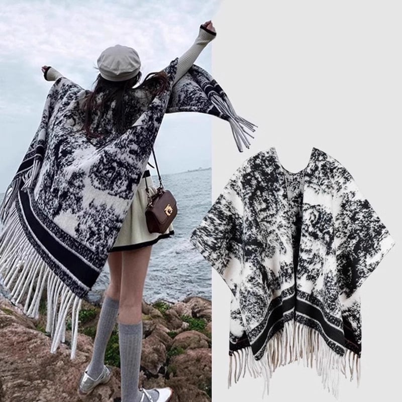 Sieviešu ceļojumu šalle, rūtīgs raksts, poliesters, džakarda audums, silta rudens–ziemas sezonai