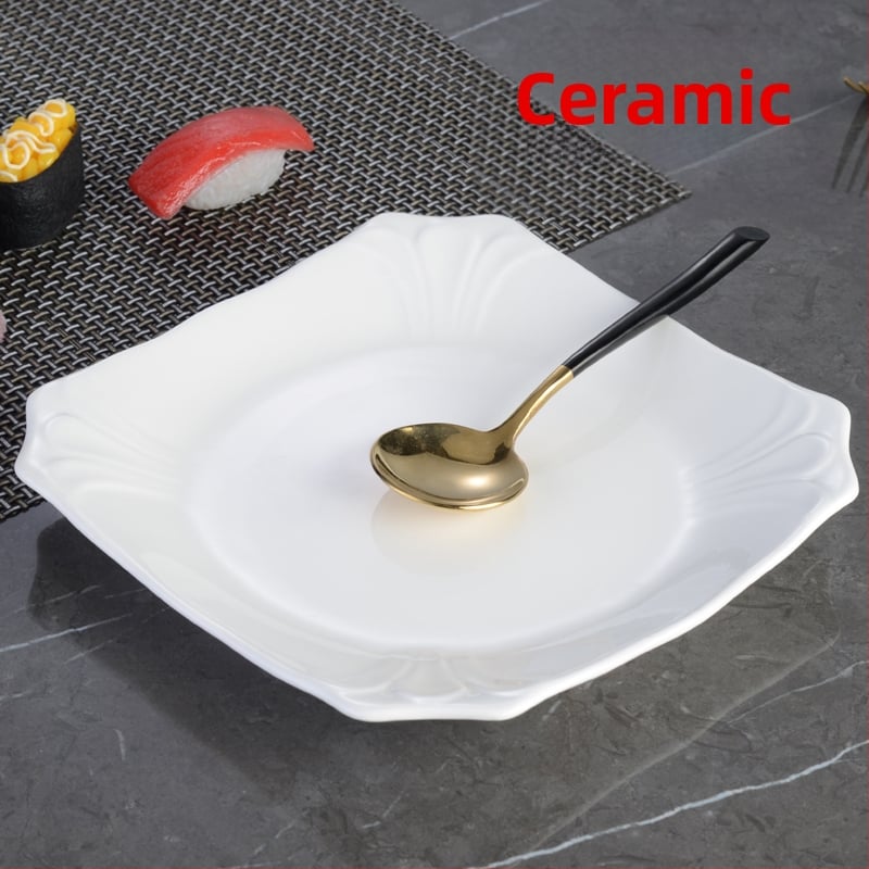 Keturkampė porcelianinė lėkštė, kinų stilius, vientisas paviršius