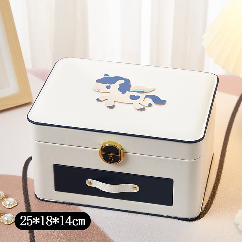 Ādas divslāņu juvelierizstrādājumu kastīte ar slēdzeni uz galda - daudzfunkcionāla, pārnēsājama, bērnu matu aksesuāriem