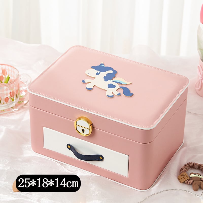 Ādas divslāņu juvelierizstrādājumu kastīte ar slēdzeni uz galda - daudzfunkcionāla, pārnēsājama, bērnu matu aksesuāriem