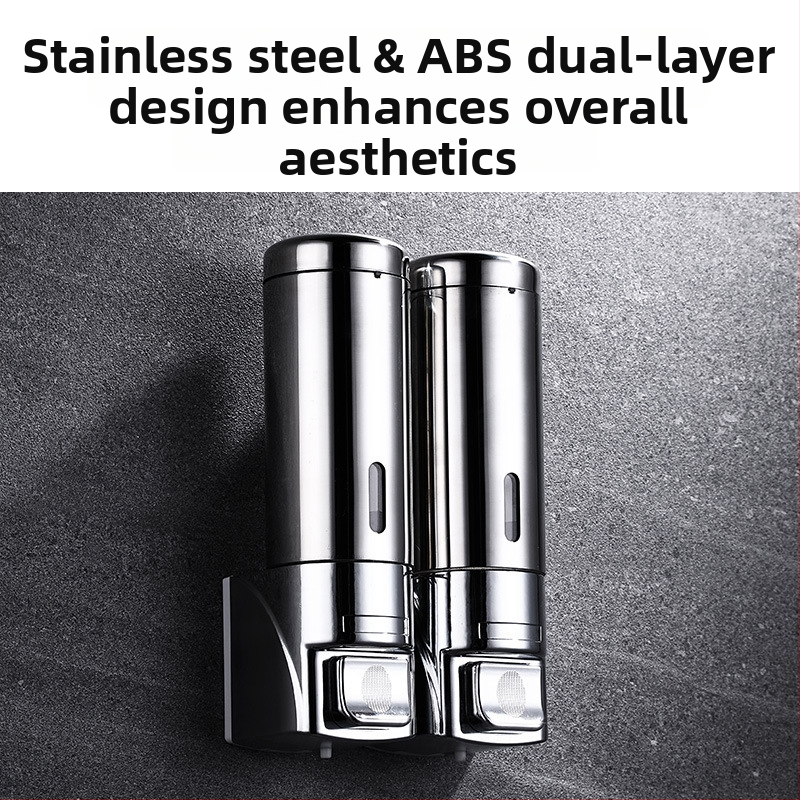 Nástenný dávkovač mydla z nehrdzavejúcej ocele a plastu, ručné stlačenie, moderný minimalistický štýl, leštený povrch