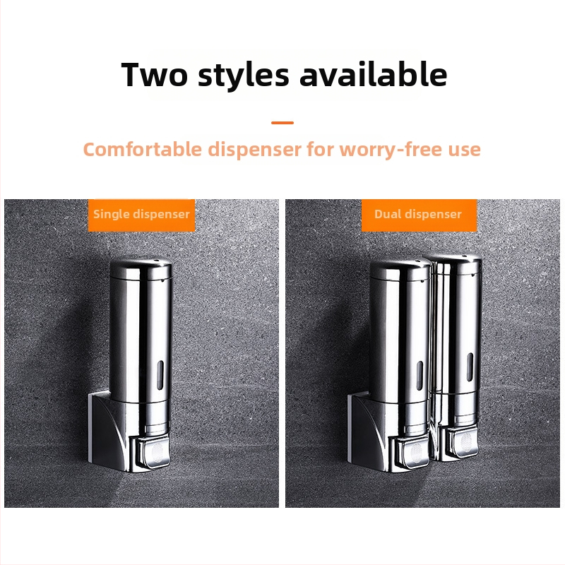Nástenný dávkovač mydla z nehrdzavejúcej ocele a plastu, ručné stlačenie, moderný minimalistický štýl, leštený povrch