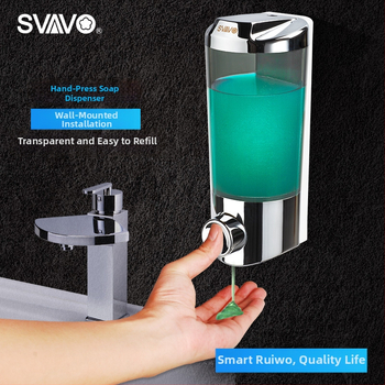 Sieninis muilo dozatorius – ABS, rankinio paspaudimo mechanizmas, be gręžimo montavimo, Prekinis ženklas Svavo/Ruwo