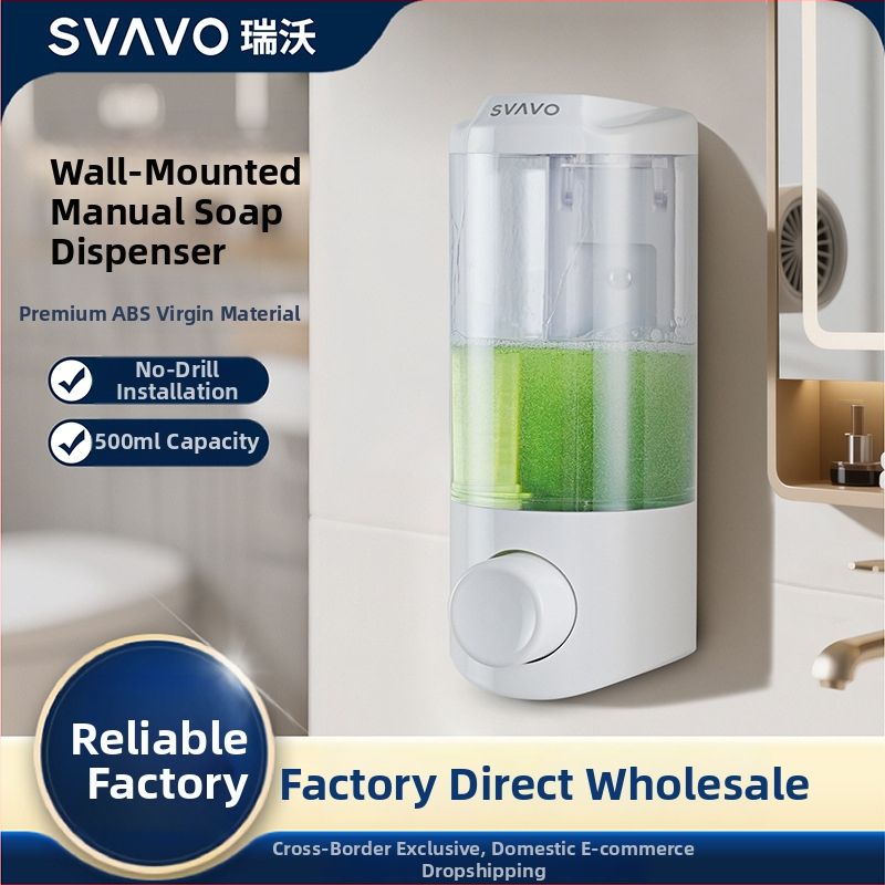 Sieninis muilo dozatorius – ABS, rankinio paspaudimo mechanizmas, be gręžimo montavimo, Prekinis ženklas Svavo/Ruwo
