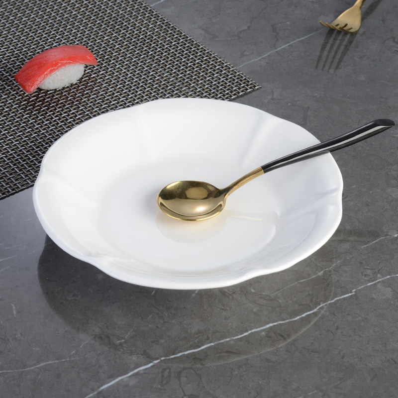 Porcelininis Magnolia Dubenėlis ir Lėkštė – Apvali, Vienodų Raštų Modelis, Japonų Stiliaus Indai Virtuvei ir Restoranui