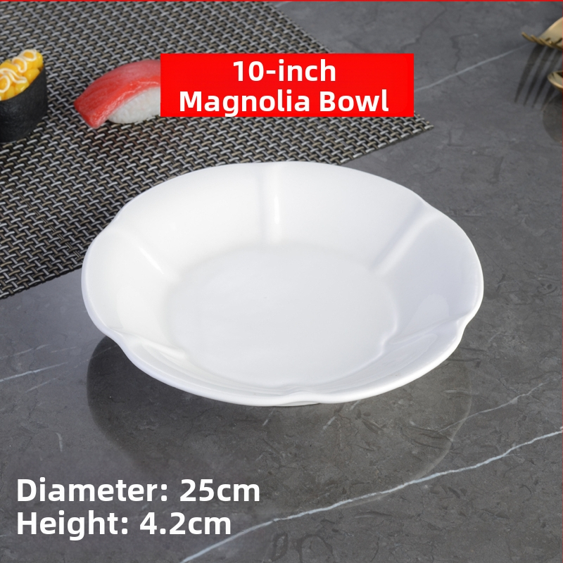 Porcelininis Magnolia Dubenėlis ir Lėkštė – Apvali, Vienodų Raštų Modelis, Japonų Stiliaus Indai Virtuvei ir Restoranui