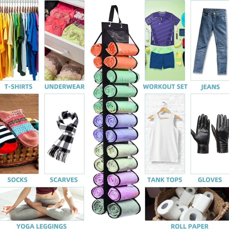 Geantă de depozitare agățată cu 24 de compartimente (material: țesătură nețesută; pentru dormitor; fixare pe perete sau în garderobă; pentru lenjerie, sutiene, obiecte mărunte, haine)