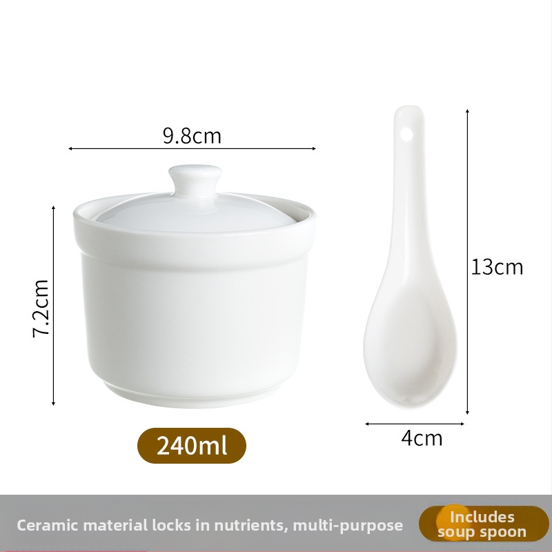 Keraminis vandens vonios troškinimo indas su dangteliu, skirtas sriuboms su paukščių lizdo ir kiaušinių kremu, viešbučių virtuvės keramika, kinų minimalistinis stilius, išleistas 2024 m