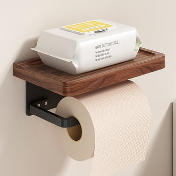 Cutie de hârtie igienică din lemn de nuc și suport pentru hârtie, baie, formă pătrată, cu strat de protecție împotriva apei și mucegai