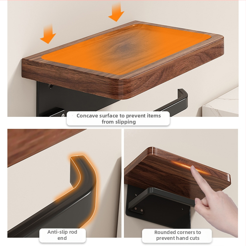 Cutie de hârtie igienică din lemn de nuc și suport pentru hârtie, baie, formă pătrată, cu strat de protecție împotriva apei și mucegai