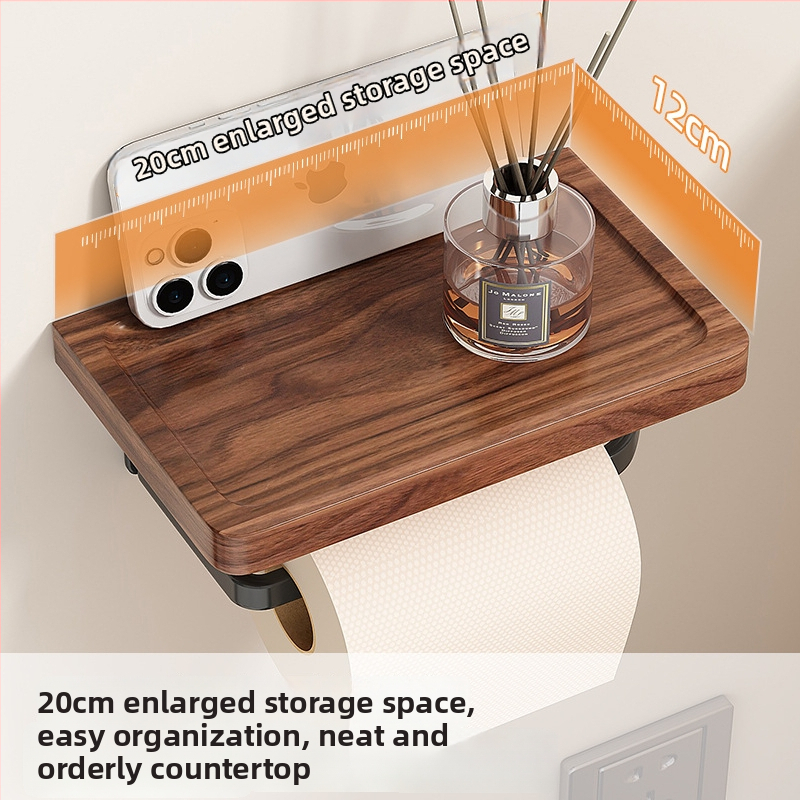 Cutie de hârtie igienică din lemn de nuc și suport pentru hârtie, baie, formă pătrată, cu strat de protecție împotriva apei și mucegai