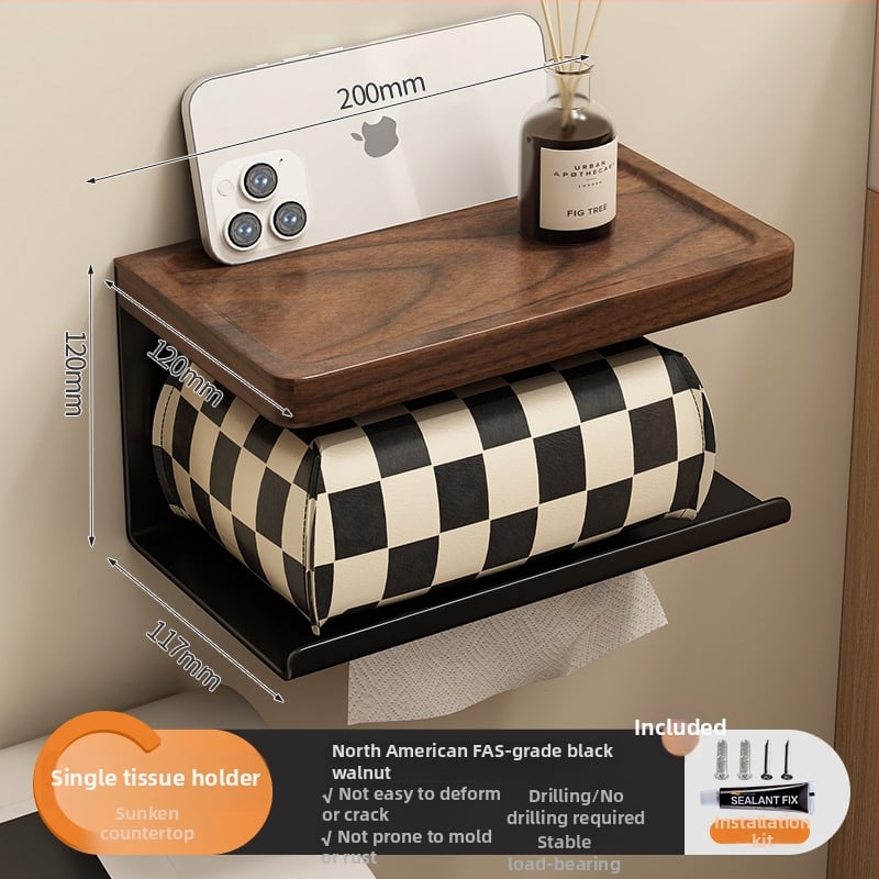Cutie de hârtie igienică din lemn de nuc și suport pentru hârtie, baie, formă pătrată, cu strat de protecție împotriva apei și mucegai