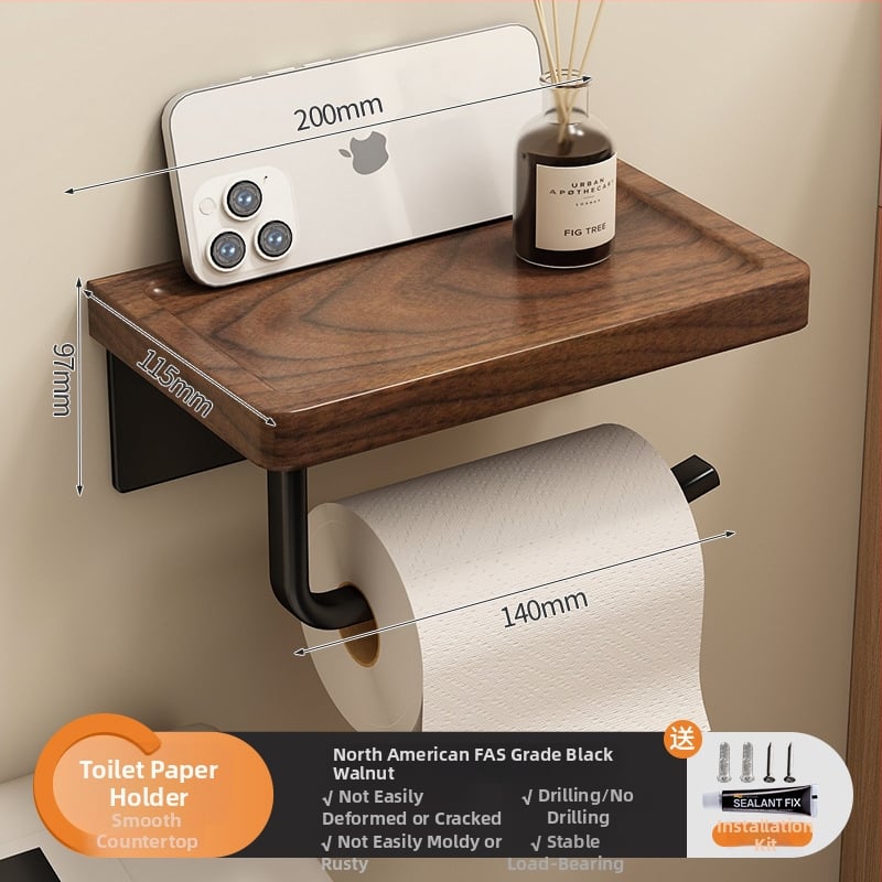 Cutie de hârtie igienică din lemn de nuc și suport pentru hârtie, baie, formă pătrată, cu strat de protecție împotriva apei și mucegai