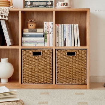 Coș de depozitare cu model în carouri, ratan artificial, din paie, stil pastoral, organizare casnică, model 2025