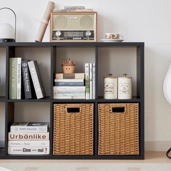 Coș de depozitare cu model în carouri, ratan artificial, din paie, stil pastoral, organizare casnică, model 2025