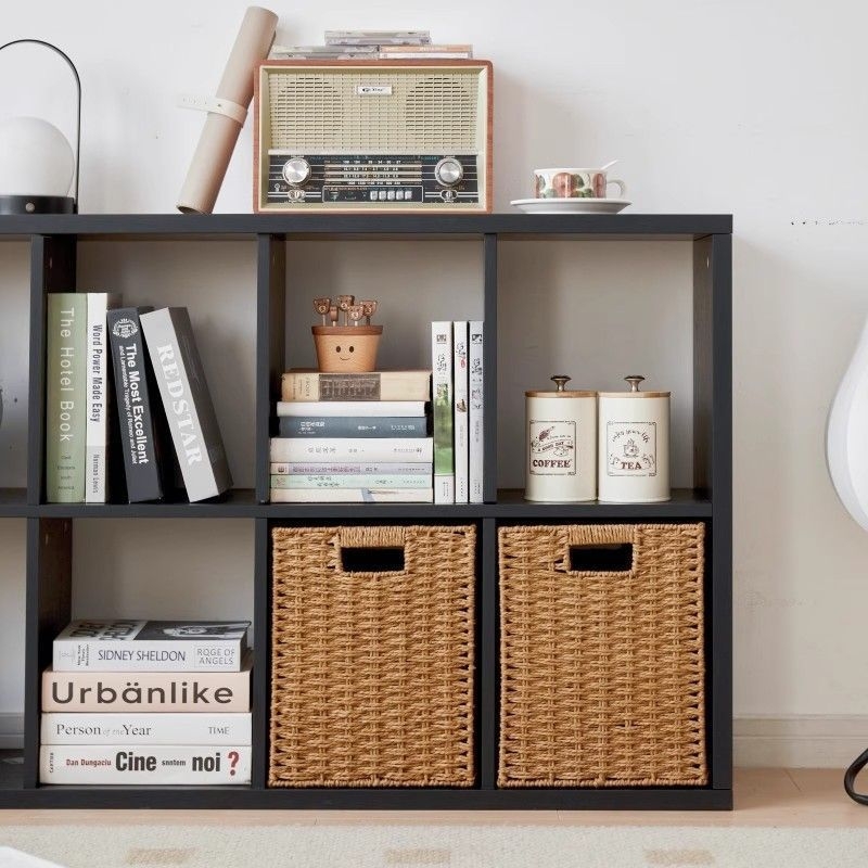 Coș de depozitare cu model în carouri, ratan artificial, din paie, stil pastoral, organizare casnică, model 2025