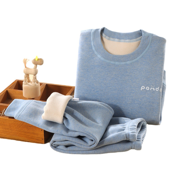 Детски термален комплект бельо - Ao-grain велур подплата, дебелен, есенно-зимни пижами за деца 3–8 г, кръгло деколте