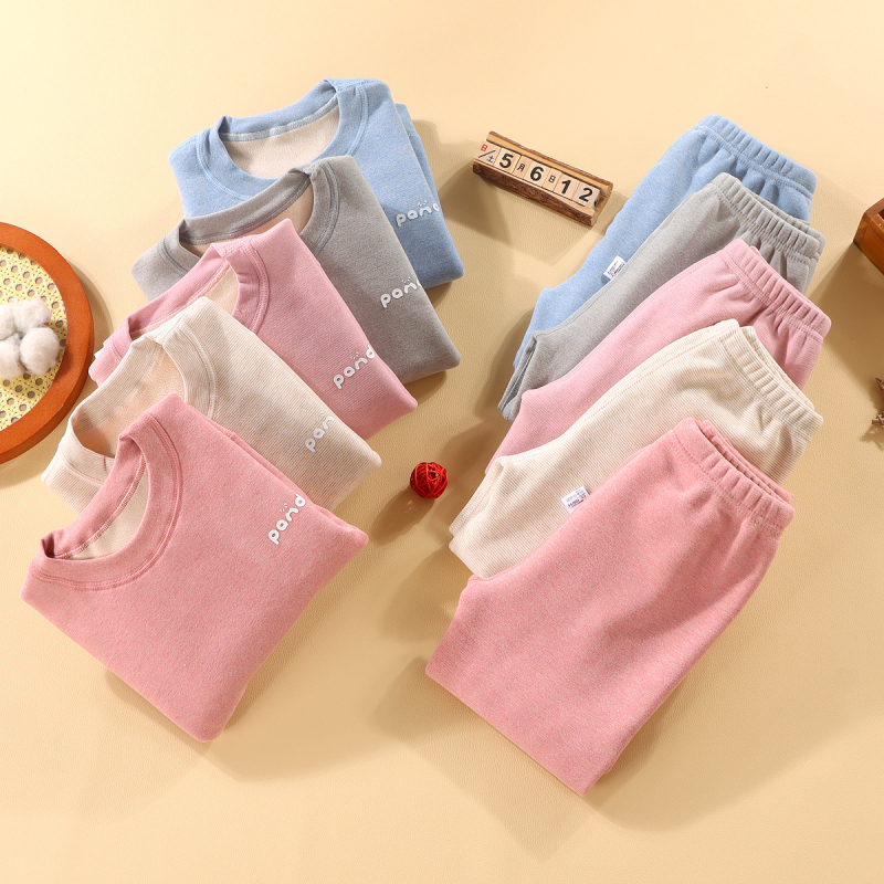 Детски термален комплект бельо - Ao-grain велур подплата, дебелен, есенно-зимни пижами за деца 3–8 г, кръгло деколте