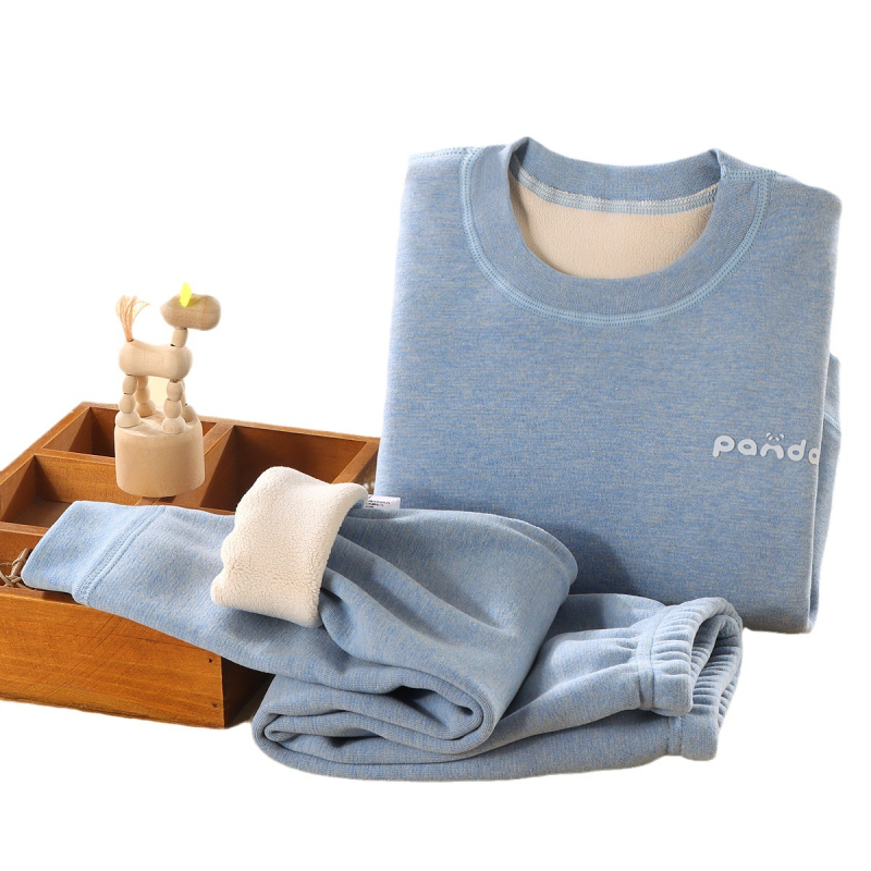 Детски термален комплект бельо - Ao-grain велур подплата, дебелен, есенно-зимни пижами за деца 3–8 г, кръгло деколте