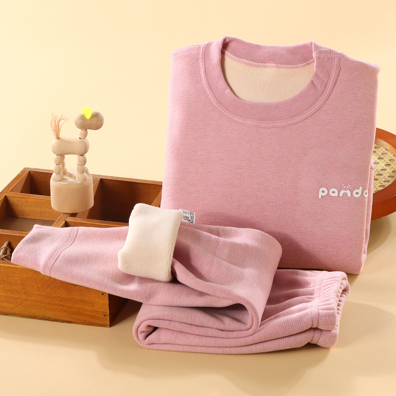 Детски термален комплект бельо - Ao-grain велур подплата, дебелен, есенно-зимни пижами за деца 3–8 г, кръгло деколте