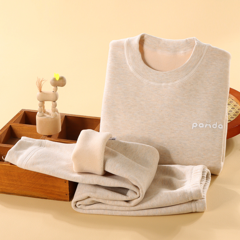 Детски термален комплект бельо - Ao-grain велур подплата, дебелен, есенно-зимни пижами за деца 3–8 г, кръгло деколте