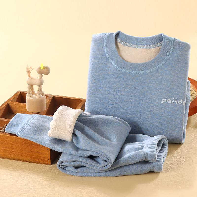 Детски термален комплект бельо - Ao-grain велур подплата, дебелен, есенно-зимни пижами за деца 3–8 г, кръгло деколте