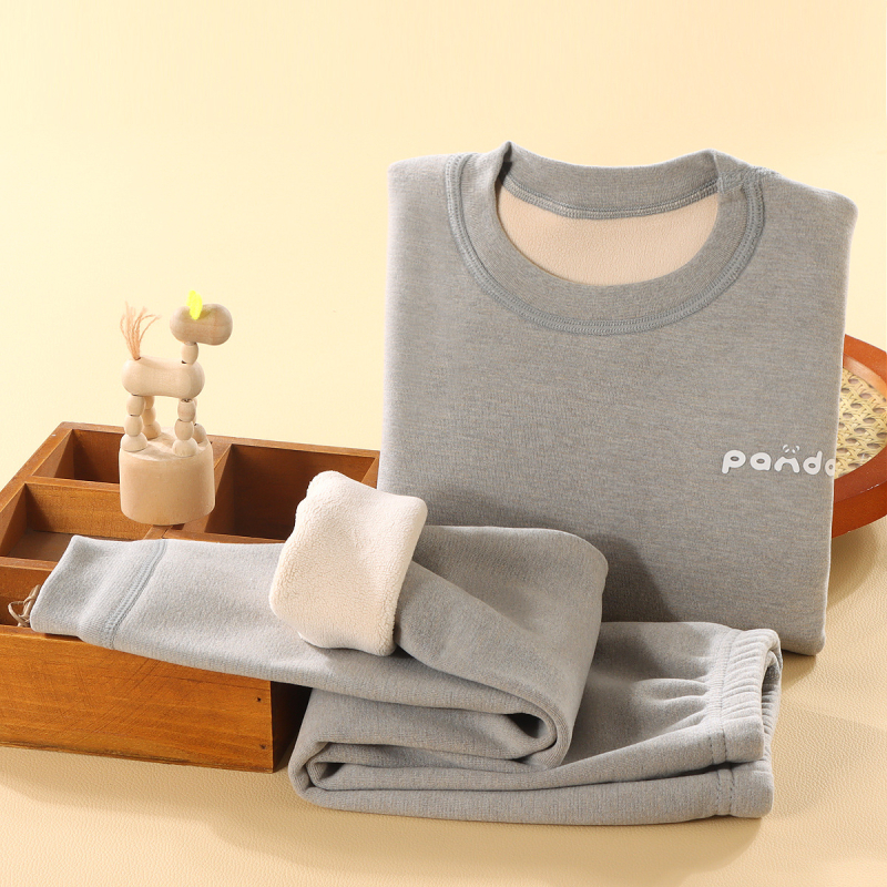 Детски термален комплект бельо - Ao-grain велур подплата, дебелен, есенно-зимни пижами за деца 3–8 г, кръгло деколте