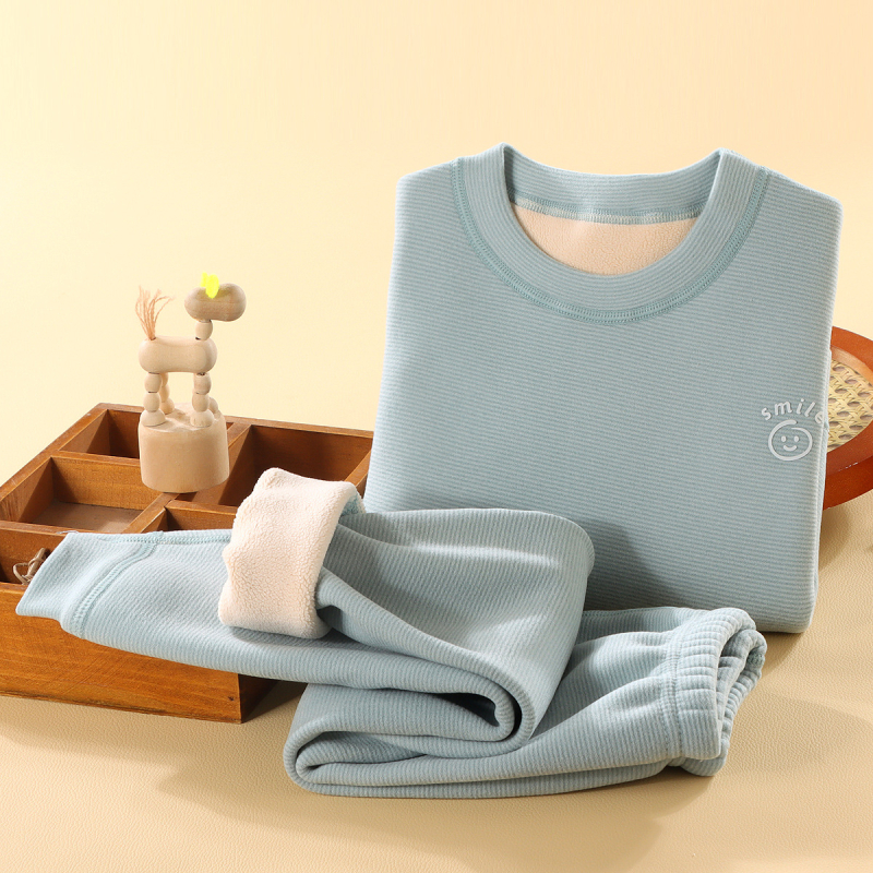 Детски термален комплект бельо - Ao-grain велур подплата, дебелен, есенно-зимни пижами за деца 3–8 г, кръгло деколте