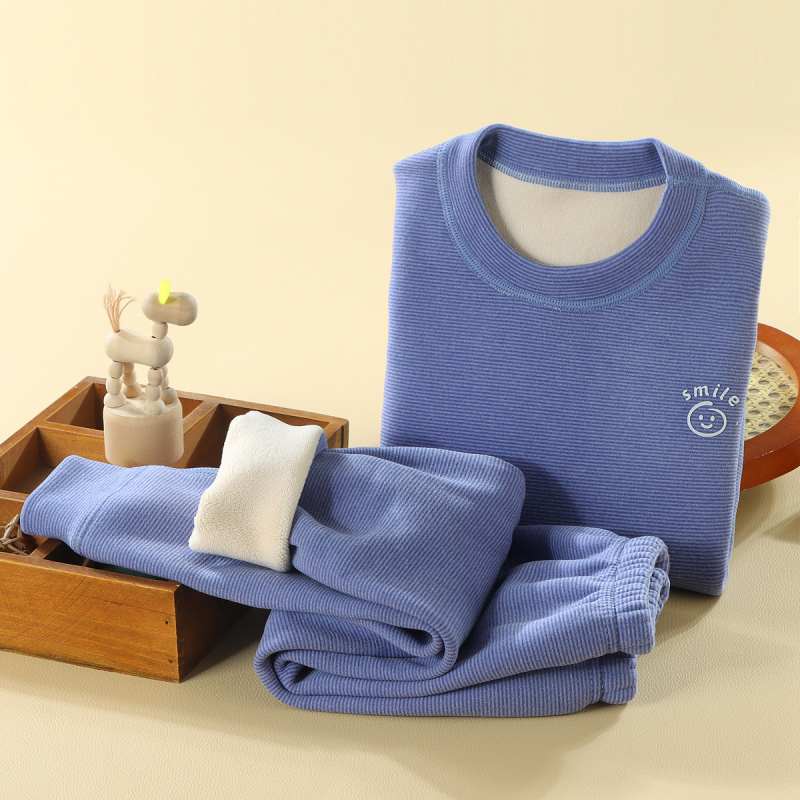 Детски термален комплект бельо - Ao-grain велур подплата, дебелен, есенно-зимни пижами за деца 3–8 г, кръгло деколте