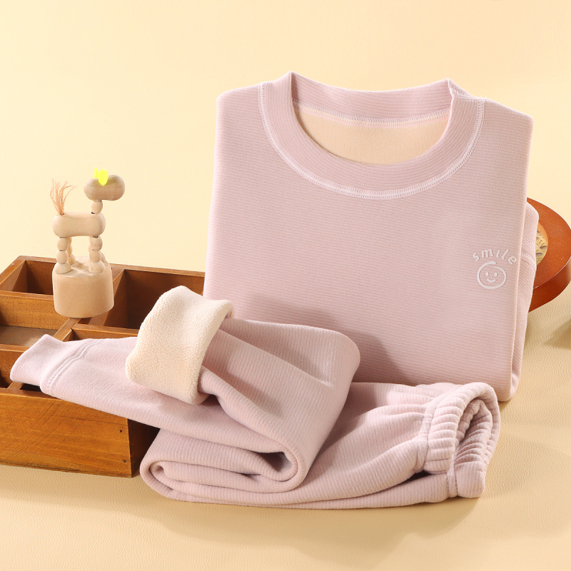 Детски термален комплект бельо - Ao-grain велур подплата, дебелен, есенно-зимни пижами за деца 3–8 г, кръгло деколте