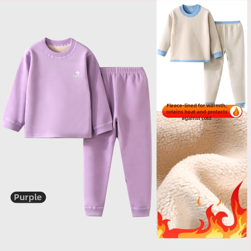Laste termilise aluspesu komplekt - Ao-grain sametise vooderdu, paks, sügisel-talvise pidžaamad 3–8-aastastele, ümmargune kaelus