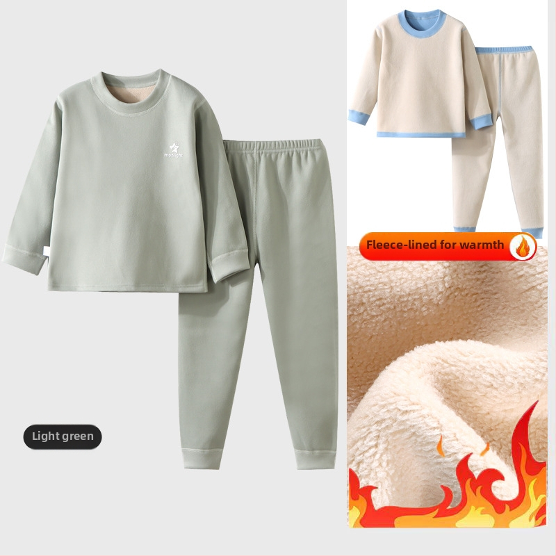 Laste termilise aluspesu komplekt - Ao-grain sametise vooderdu, paks, sügisel-talvise pidžaamad 3–8-aastastele, ümmargune kaelus