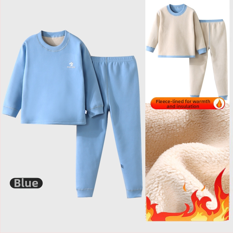 Laste termilise aluspesu komplekt - Ao-grain sametise vooderdu, paks, sügisel-talvise pidžaamad 3–8-aastastele, ümmargune kaelus