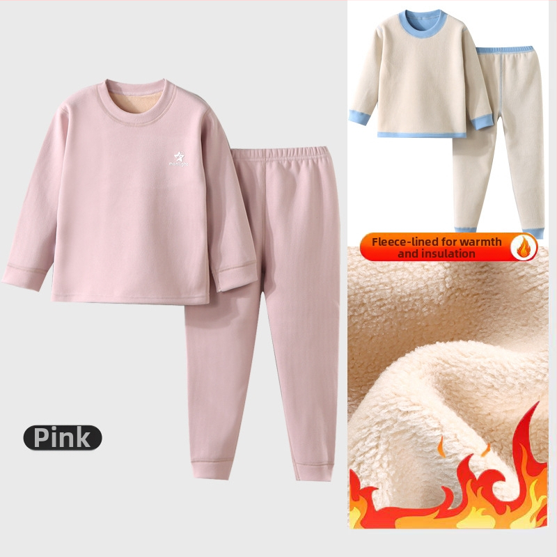 Laste termilise aluspesu komplekt - Ao-grain sametise vooderdu, paks, sügisel-talvise pidžaamad 3–8-aastastele, ümmargune kaelus