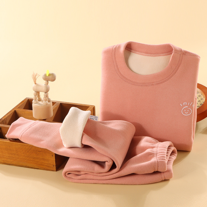 Детски термален комплект бельо - Ao-grain велур подплата, дебелен, есенно-зимни пижами за деца 3–8 г, кръгло деколте