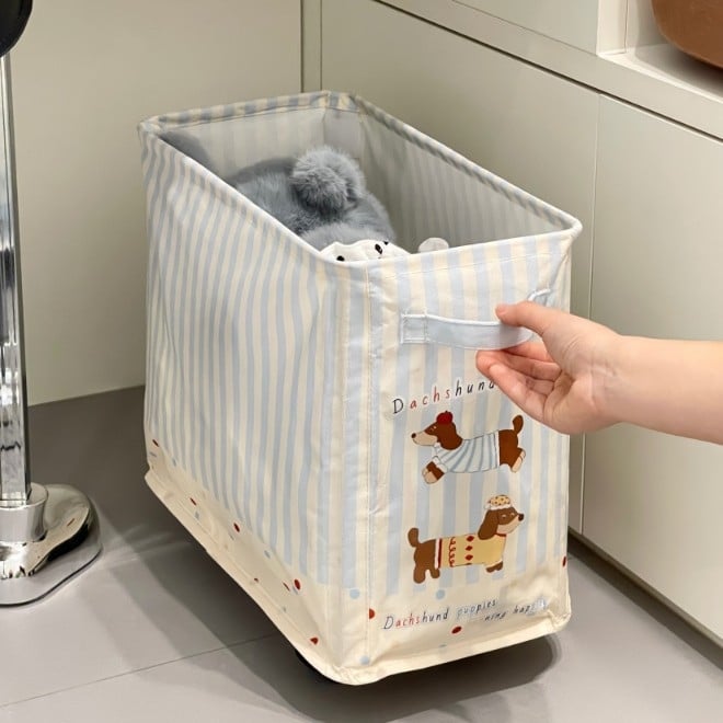 Prijenosna sklopiva košara za pohranu s kotačićima (Zx-731) - Materijal: Oxford tkanina - Značajke: sklopiva, prijenosna, s kotačićima - Namjena: odjeća, knjige, kozmetika/nakit, kabeli - Stil: moderni minimalistički