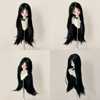 Perucă pentru păpuă BJD, păr lung drept cu breton, fibră rezistentă la temperaturi înalte, stil: lung drept sau înclinat