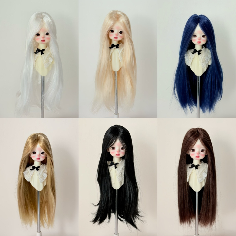 Perucă pentru păpuă BJD, păr lung drept cu breton, fibră rezistentă la temperaturi înalte, stil: lung drept sau înclinat