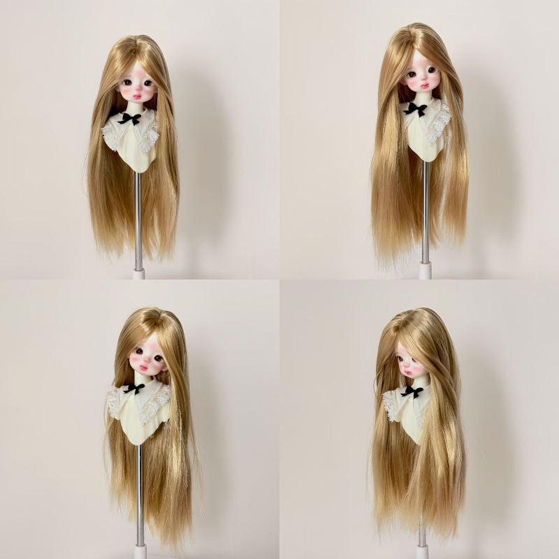 Perucă pentru păpuă BJD, păr lung drept cu breton, fibră rezistentă la temperaturi înalte, stil: lung drept sau înclinat