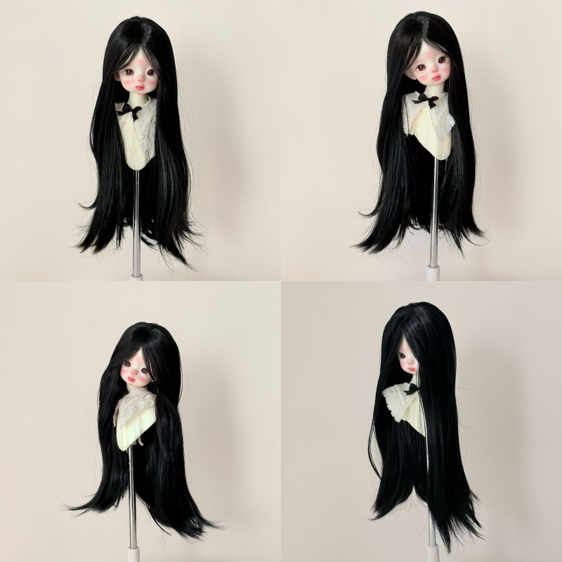 Perucă pentru păpuă BJD, păr lung drept cu breton, fibră rezistentă la temperaturi înalte, stil: lung drept sau înclinat