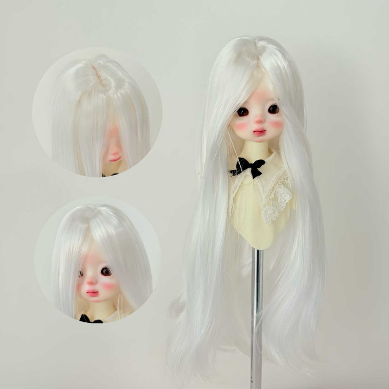 Perucă pentru păpuă BJD, păr lung drept cu breton, fibră rezistentă la temperaturi înalte, stil: lung drept sau înclinat