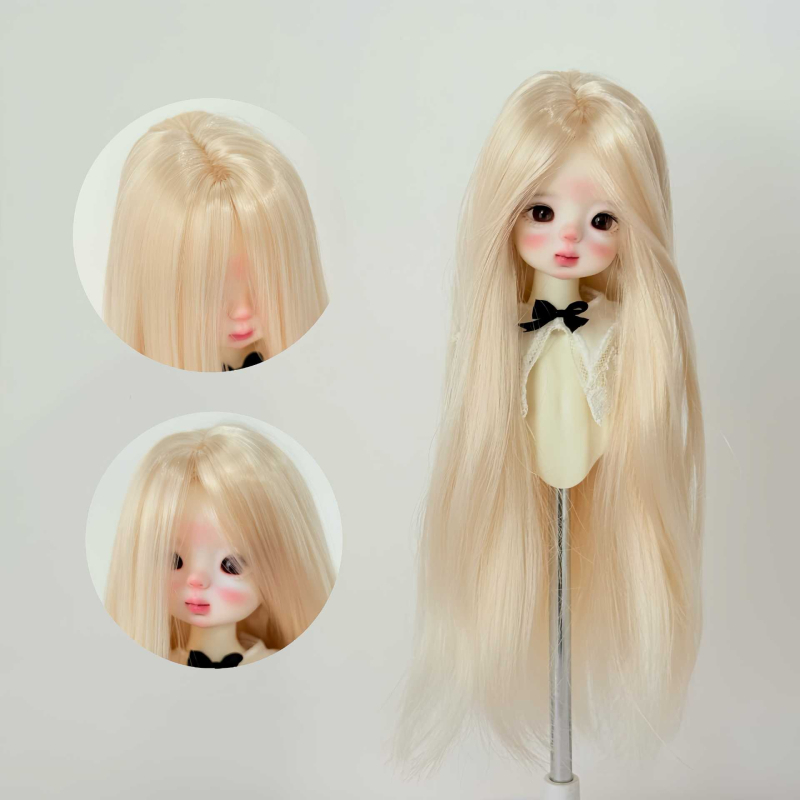 Perucă pentru păpuă BJD, păr lung drept cu breton, fibră rezistentă la temperaturi înalte, stil: lung drept sau înclinat