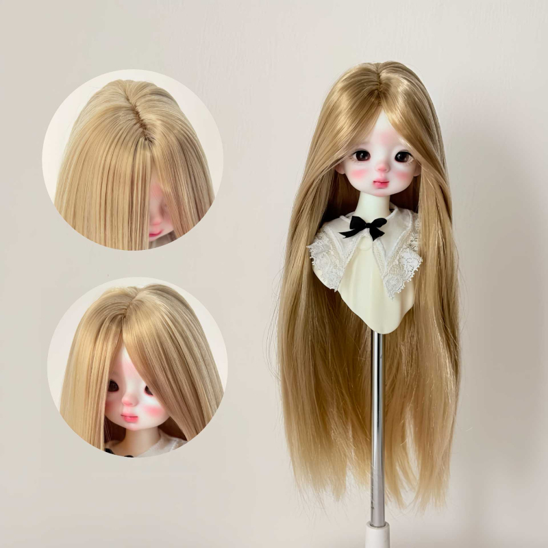 Perucă pentru păpuă BJD, păr lung drept cu breton, fibră rezistentă la temperaturi înalte, stil: lung drept sau înclinat