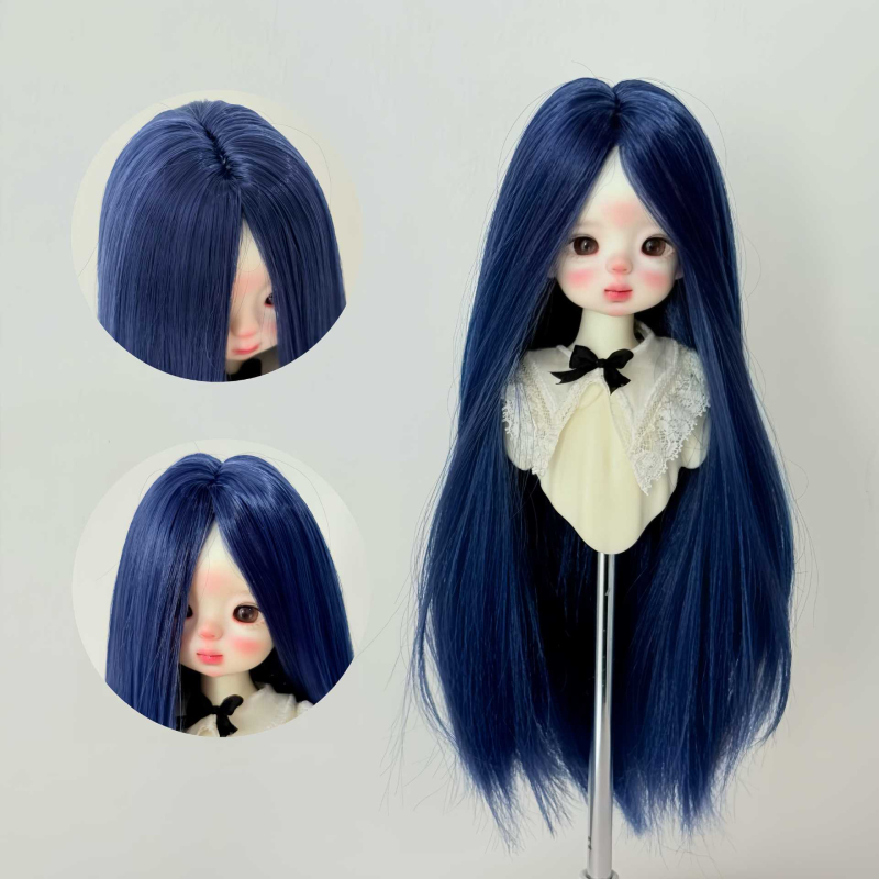 Perucă pentru păpuă BJD, păr lung drept cu breton, fibră rezistentă la temperaturi înalte, stil: lung drept sau înclinat
